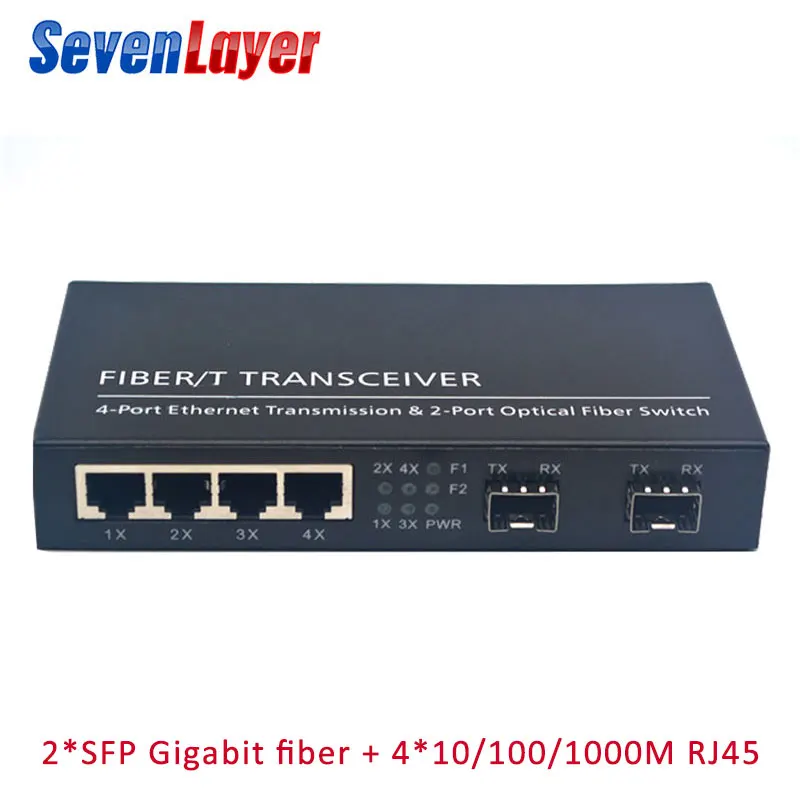 Волоконно оптический медиа конвертер коммутатор Gigabit Ethernet 10/100/1000M 4 RJ45 UTP и 2 порта