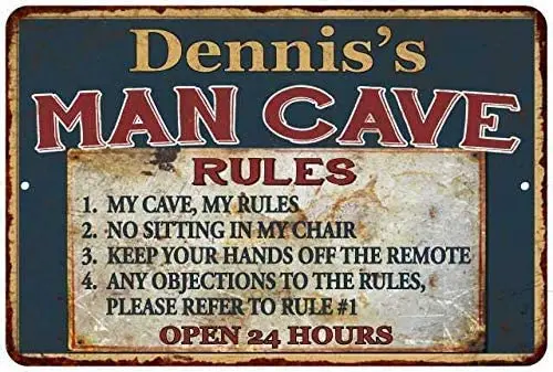 

JUCHen Dennis'S Man Cave Rules 12 X 8 Inches Novelty Sign Metal Aluminum Sign Wall Sign Plaque Poster for Home Bathroom