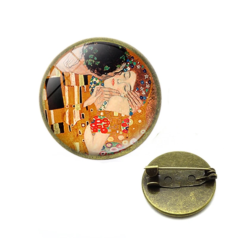 2019 Новая мода Поцелуй Климта Камея стеклянная брошь с картинкой фото ручной