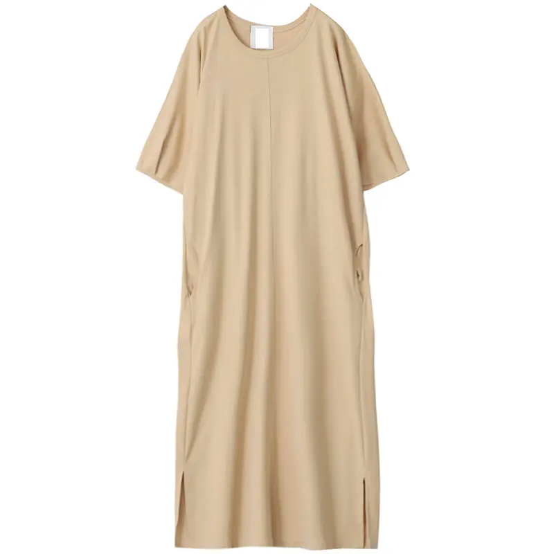 

XITAO Solid Color Simplicity Casual Dress Summer New Loose Art Women Temperament O-neck Collar Pullover Half Sleeve WMD1137