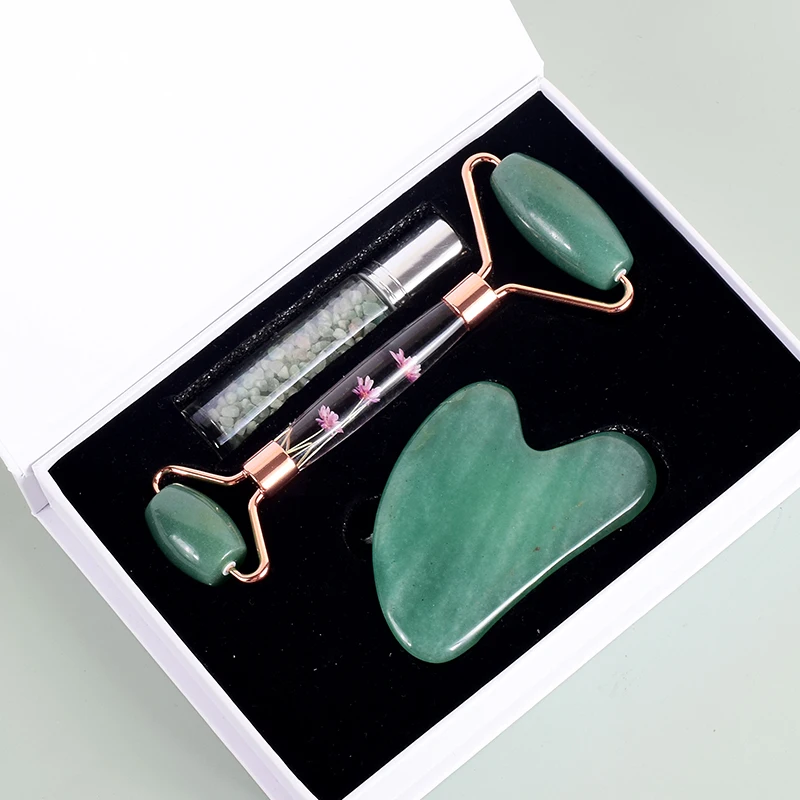 

Facial Roller Gua Sha Tool Chip Stone Bottle 3 PCS/Set Face Care Massager Natural Aventurine Anti Wrinkle Cellulite Neck Massage