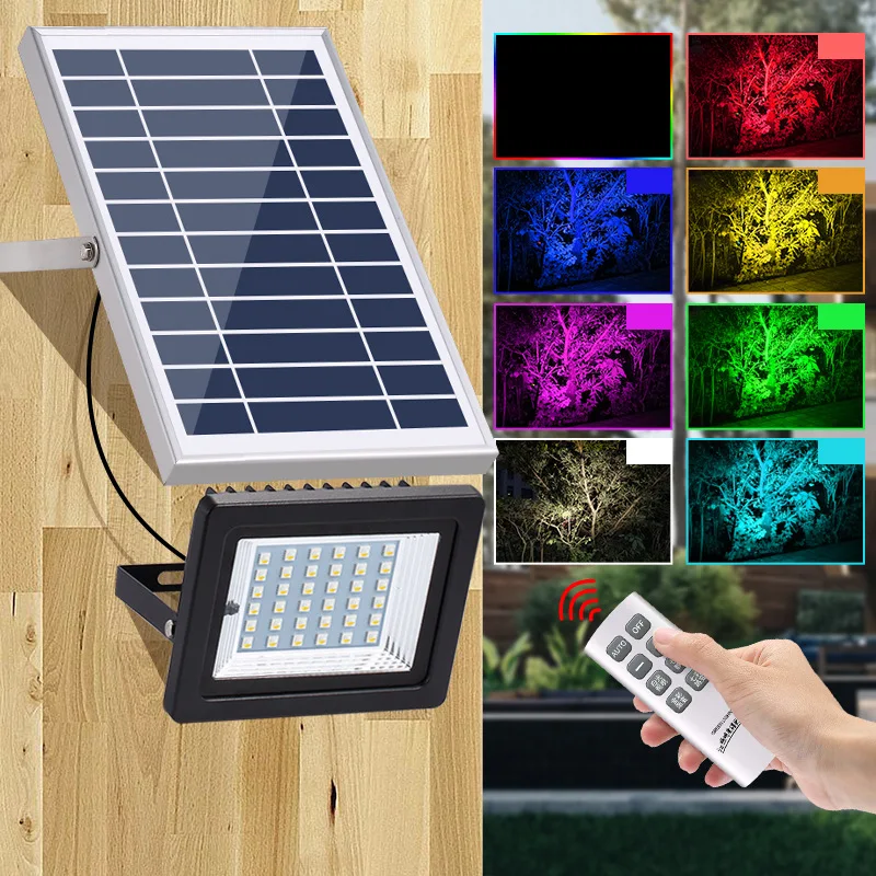 

Светодиодный прожектор RGB на солнечной батарее, цветной уличный настсветодиодный садовый светильник с питанием от солнечного света, ландшафтный светильник с дистанционным управлением