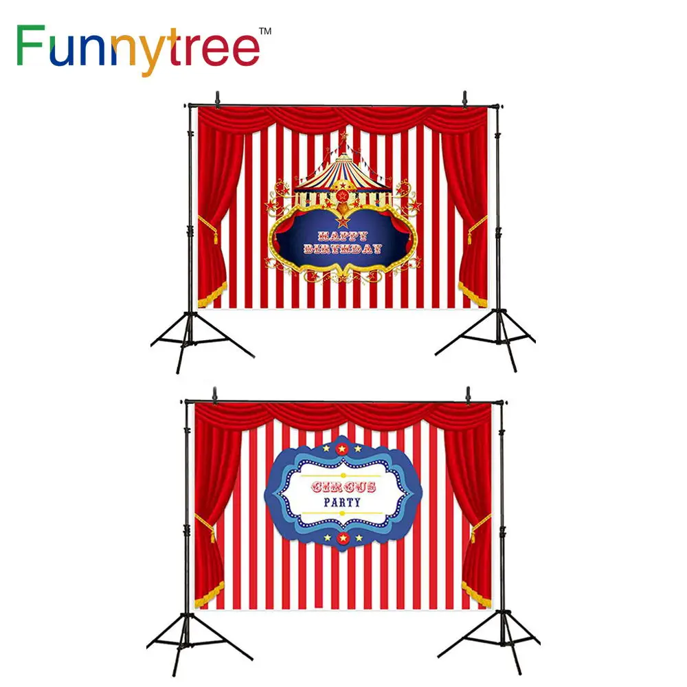 

Funnytree circus party backdrop photography red stripe curtain kids birthday background for photo photophone photozone photocall