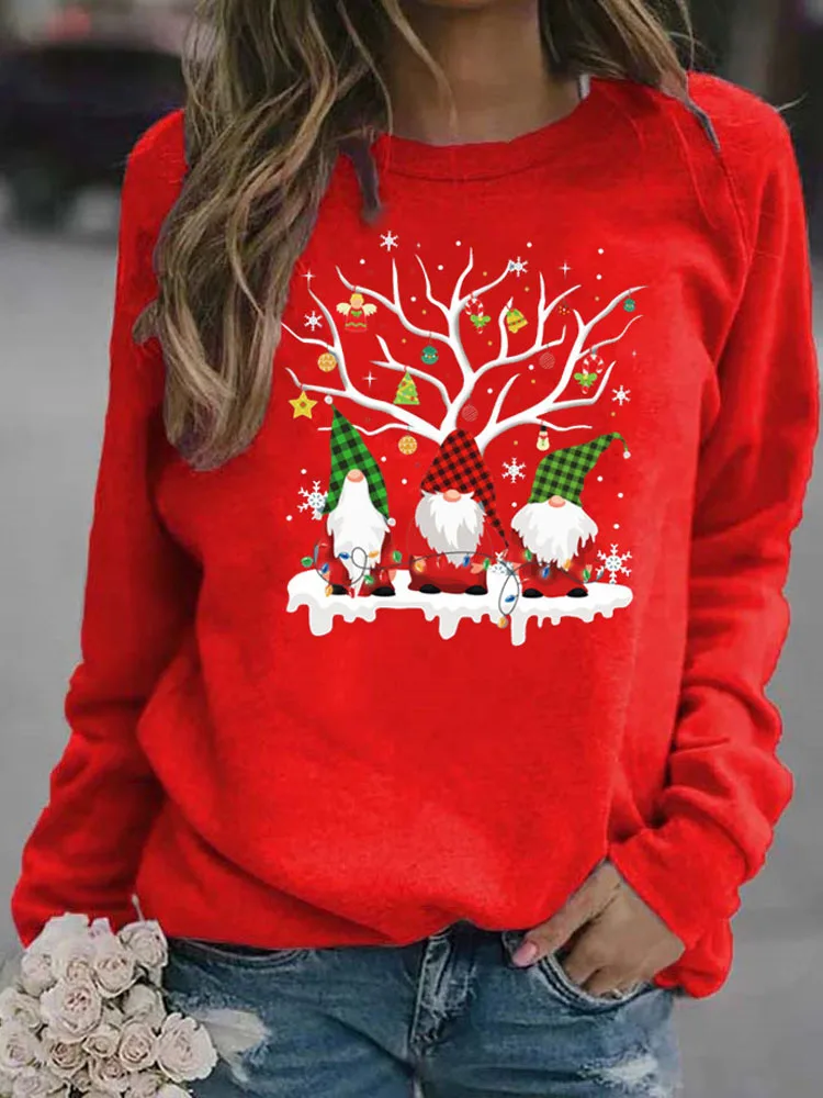 

Christmas Clothes Women 2021 New Print Round Neck Tops Loose Pullover Shirt Christmas Sweatshirt Women Sweater Plus Size XXL