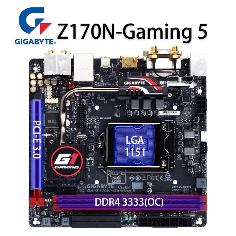 LGA 1151 Gigabyte Z170N-Gaming 5(rev.1.0) Материнская плата i7 i5 i3 6600K DDR4 PCI-E 3 0 M.2 32GB Z170 Placa-MOM