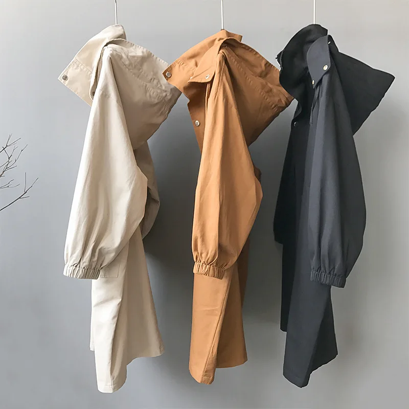 

Oversized Hooded Trench Coats Female Autumn Outwear Zipper Long Coat Chic Beige Windbreaker Pocket Loose Coat 2021 Women Clothes