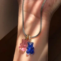 new rainbow resin bear gummy pendant zircon choker necklace for lovely cartoon bear metal snake chain necklaces handmade jewelry