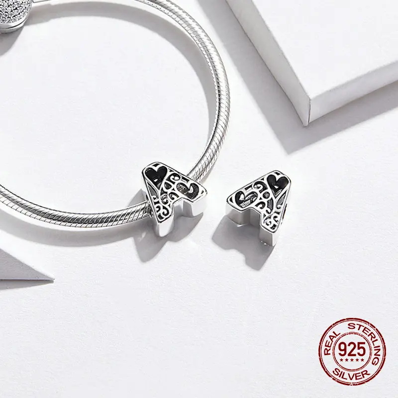 26 алфавитов, A-Z,, серебряные бусины 925 пробы, Подходит для Pandora, браслет, ожерелье, Подвеска для женщин, изготовление ювелирных изделий