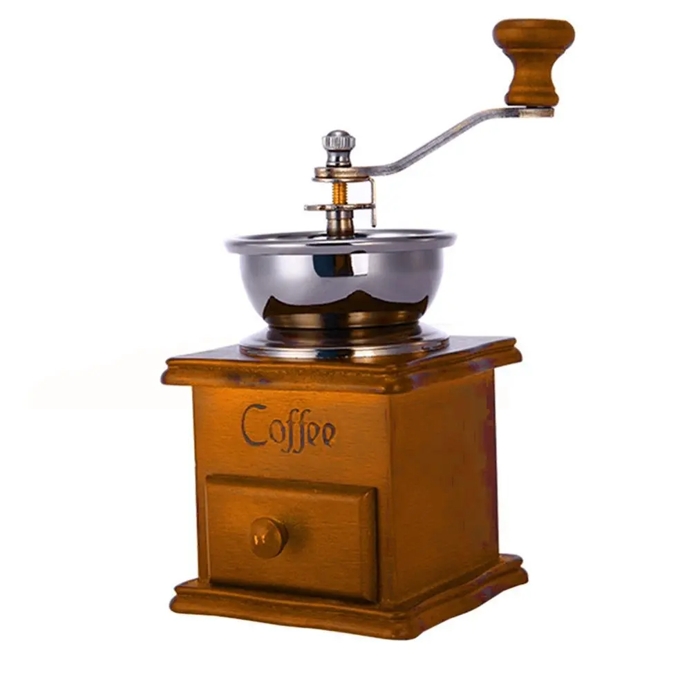 

Household Hand Grinder Coffee Grinder Coffee Maker Coffee Bean Grinder Antique Appearance Stainless Steel Wooden Base