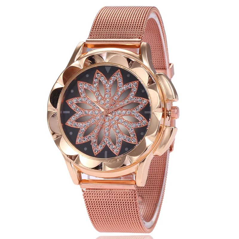 Часы женские повседневные с сетчатым ремешком модные креативные лепестками и
