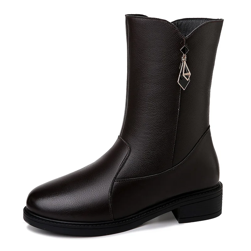 

Round Toe Square Heel Women'S Boots, Side Zipper Solid Color Mid-Tube Boots, Women'S Platform Shoes