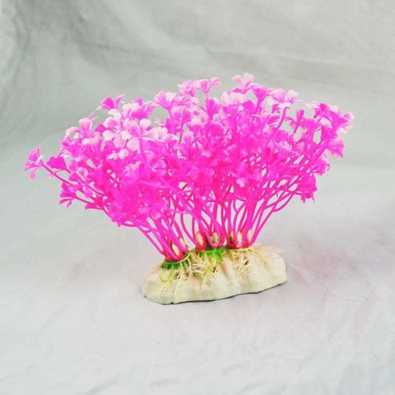 

Aquatic Dwarf Plastic Plant Ornament Hot Pink White for Fish Tank