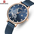 Часы наручные NAVIFORCE женские кварцевые, роскошные брендовые модные золотистые синие с стальным сетчатым браслетом, для девушек