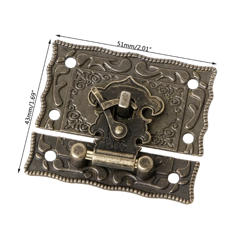 

55mmx47mm Vintage Style Latch Wooden Box Hasp Pad Chest Lock Bronze Tone Antique
