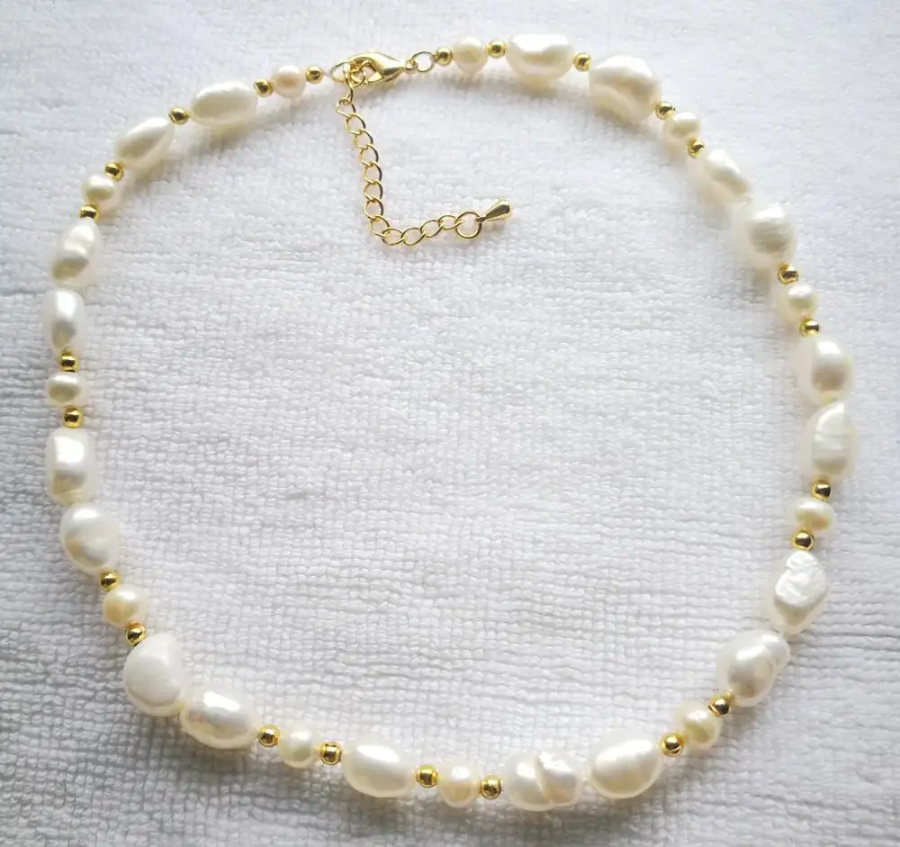 

Bright white 12mm baroque pearl gold beads necklace gold clasp natural Freshwater PEARL Women Jewelry 14'' 17'' 35cm 43CM