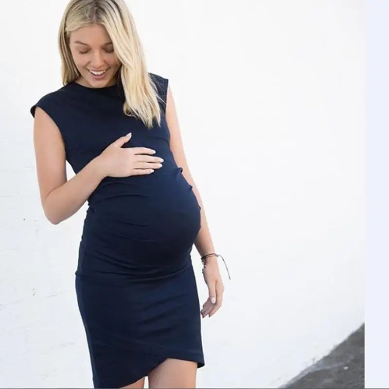 Осеннее платье для беременных женщин без рукавов облегающее повседневное
