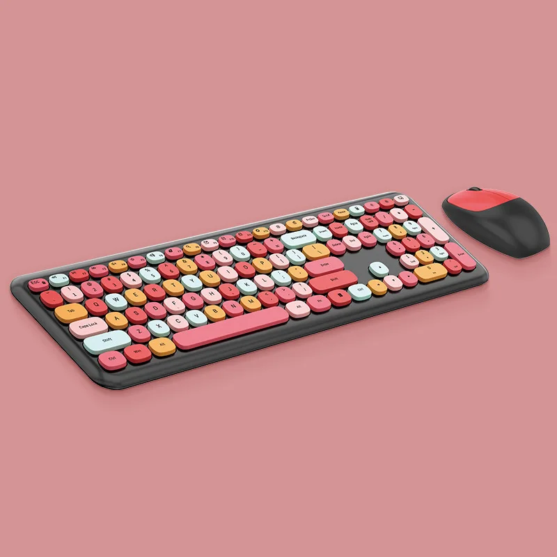 

Popular small fresh color wireless keyboard and mouse set girl's lovely chocolate silent infinite color keyboard