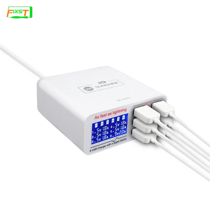 

6 Port SS-304Q 2.4A Fast Charging USB Charger With Digital Display Support Intelligence QC 3.0 Compatibility For Android/iPhone
