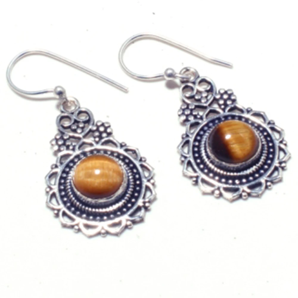 

Genuine Tiger Eye , Silver Overlay on Copper Earrings , Hand made Jewelry Gift