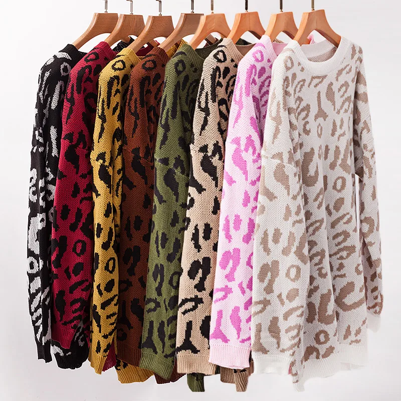 Женский свободный свитер с леопардовым принтом Forefair Свободный Длинный животного