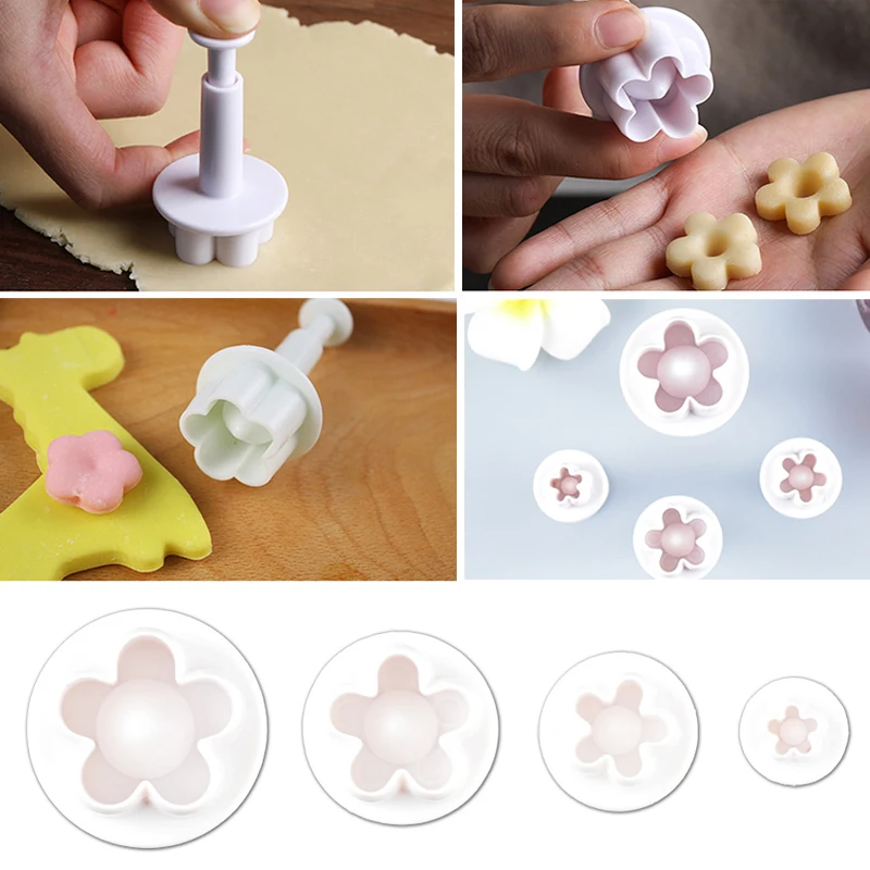 

Новинка, 4 шт./компл., Пластиковая форма «сделай сам» для печенья, цветов, пластиковые инструменты для украшения тортов, тиснитель, кухонный р...