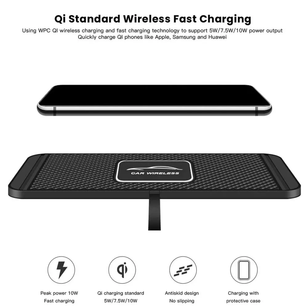 

10W 2in1 Non-Slip Silicone Mat Car Dashboard Holder Stand Fast Charging Qi Wireless Charger Dock Station Pad For IPhone Samsung