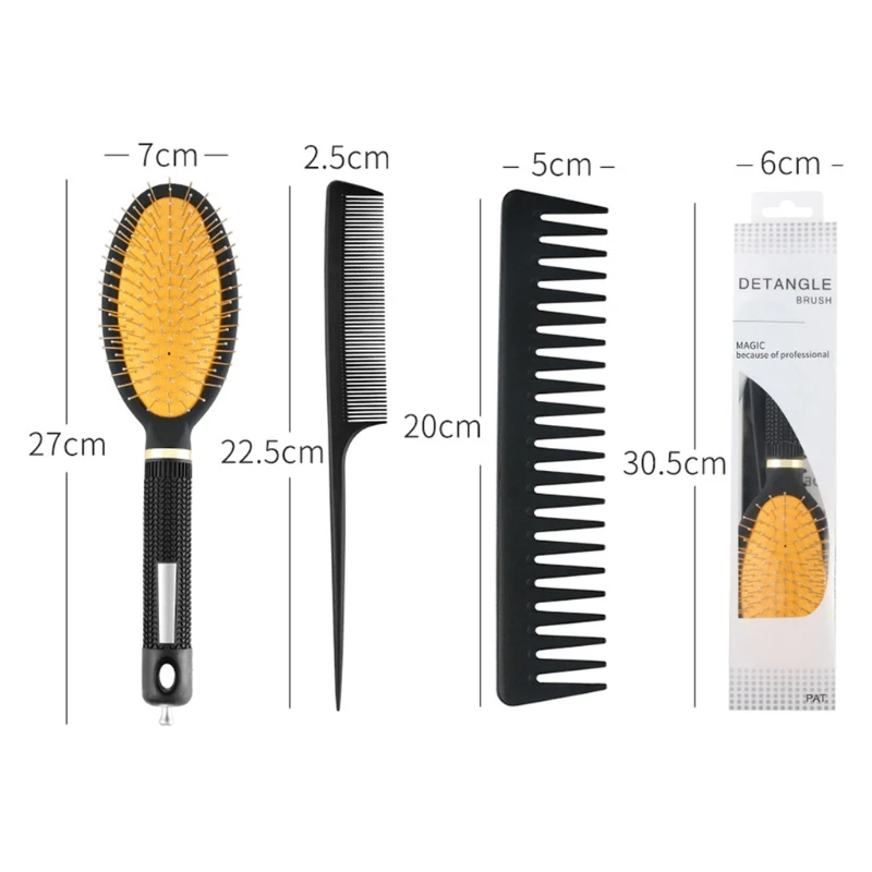 

3pcs Paddle Anti-Static Comb Detangling Hair Brush Scalp Massage Hairdressing Styling Tools for Salon Home Use