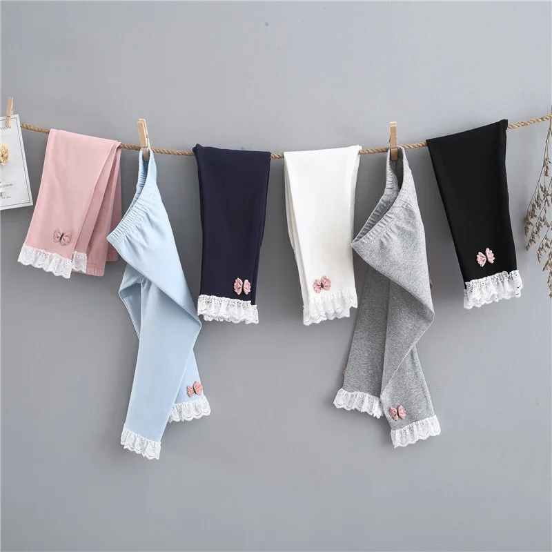 Весенне-осенние Хлопковые Штаны для маленьких девочек кружевные детские штаны с
