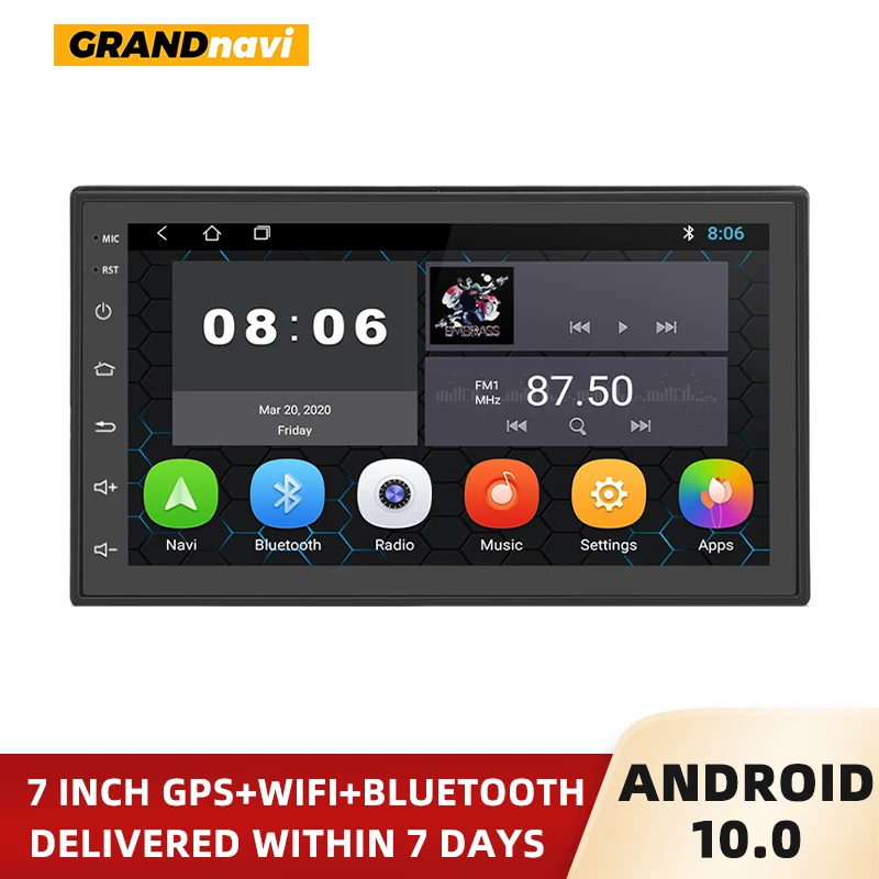 

Автомагнитола GRAND на Android 10, мультимедийный плеер с 7-дюймовым сенсорным экраном, GPS, Wi-Fi, Bluetooth, камерой заднего вида, 1 + 16 Гб