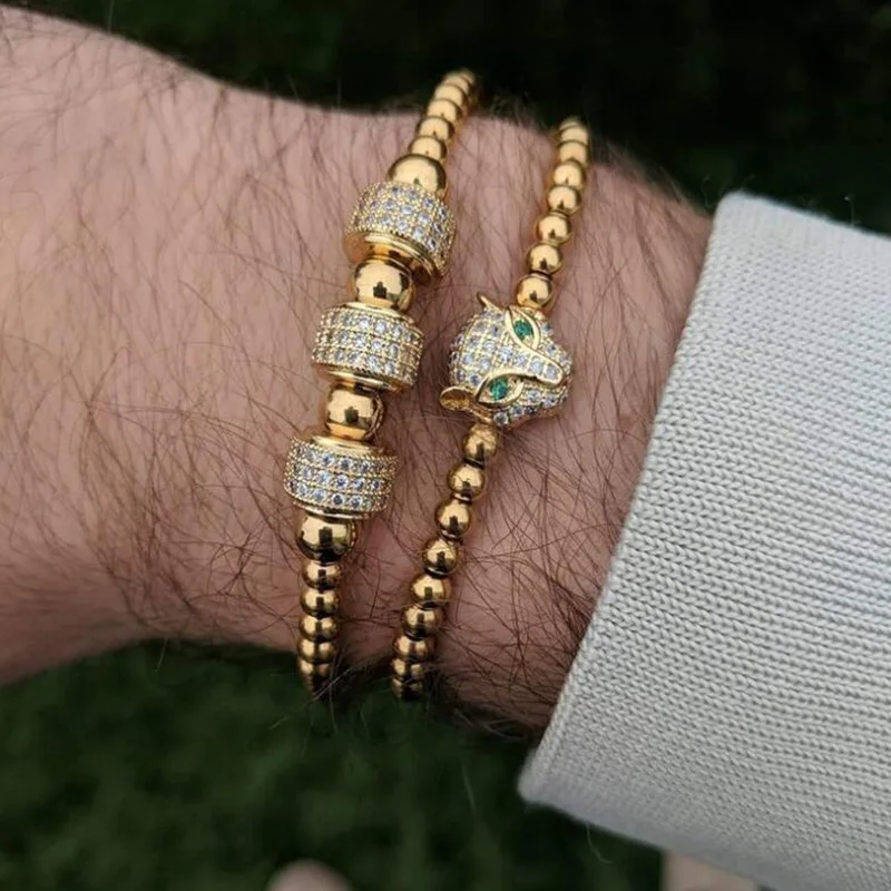 Мужские Плетеные браслеты с подвесками в виде головы леопарда 2 шт./компл. |