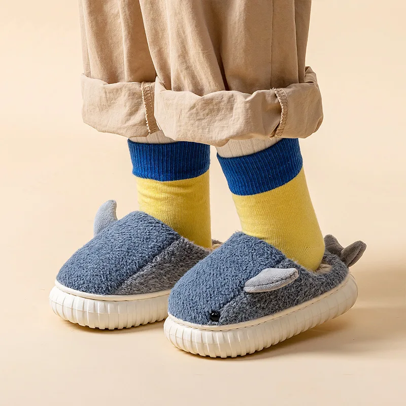 

Children Slippers Fur Whale Indoor Cute Animal Boys Girls Winter Warm Plush Home Fluffy Slides House Shoes New High Quality