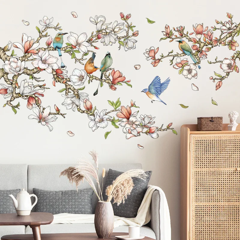 

Classic Magnolia Lark Wall Stickers for Living rooms Bedroom Art Plants PVC Wall Decals Room Decoration Home Decor DIY Murals