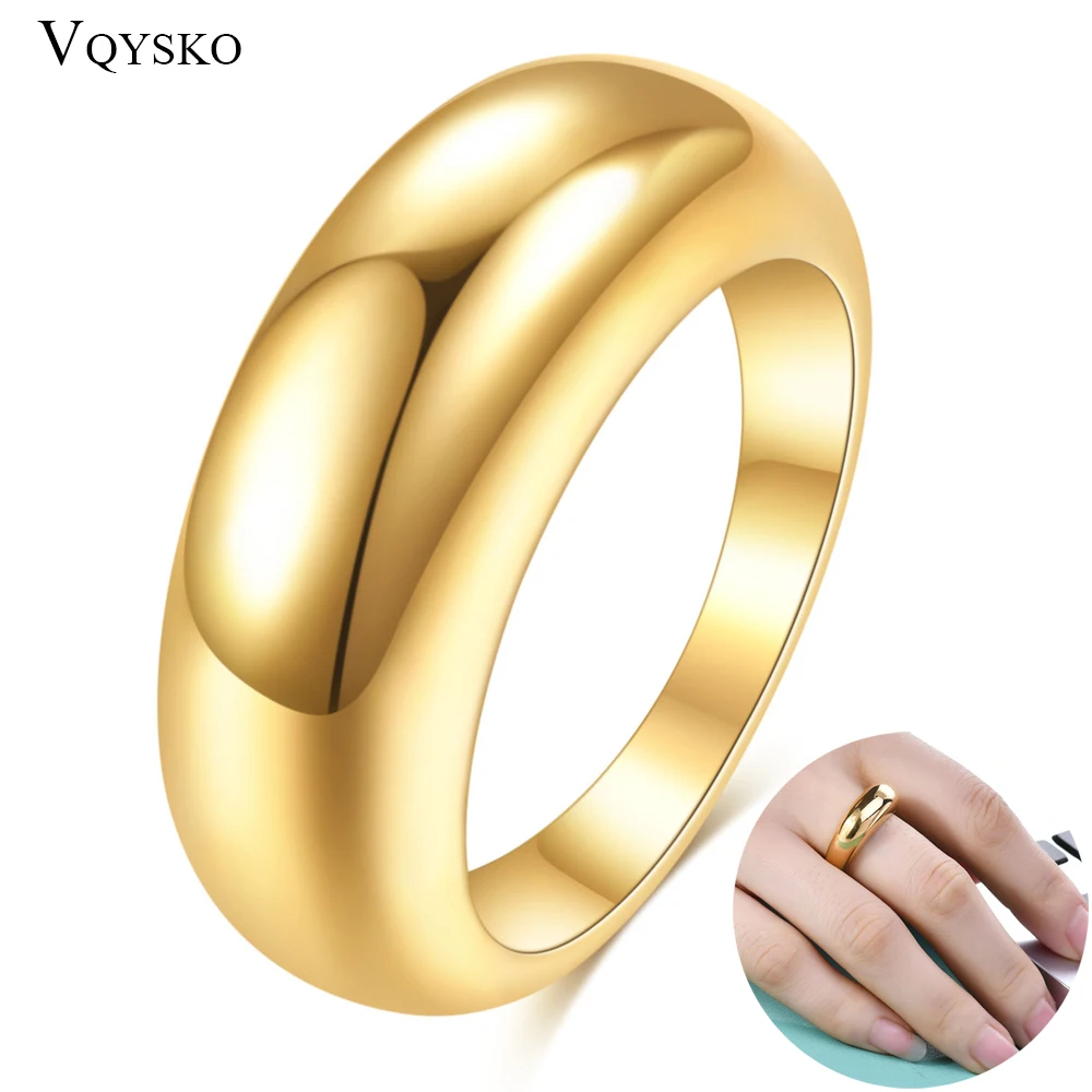 Minimalist Thick Chunky Ring for Women Stackabled Jewelry Trendy Croissant Dome Stainless Steel Golden Statement Anillo Mujer