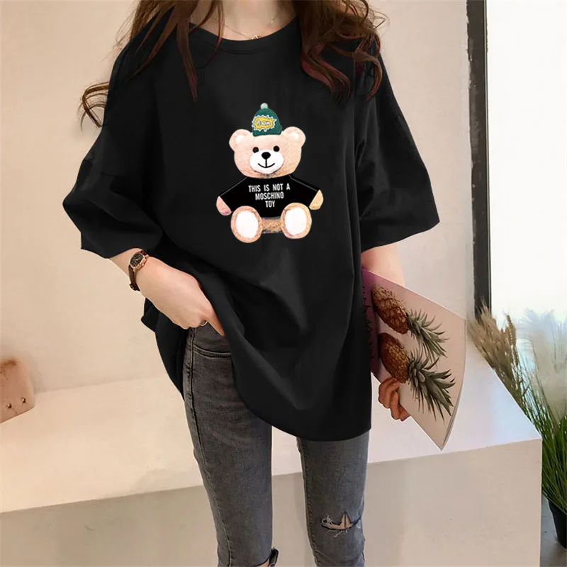 

2021 Medium Long T-shirt Women's Summer New Korean Loose Women's Cartoon Printed Kawaii Short Sleeve Women's Top