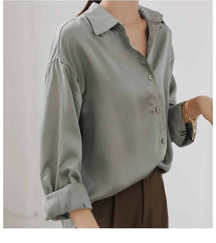 Летние Осенние свободные женские блузки винтажные однобортные рубашки с длинным