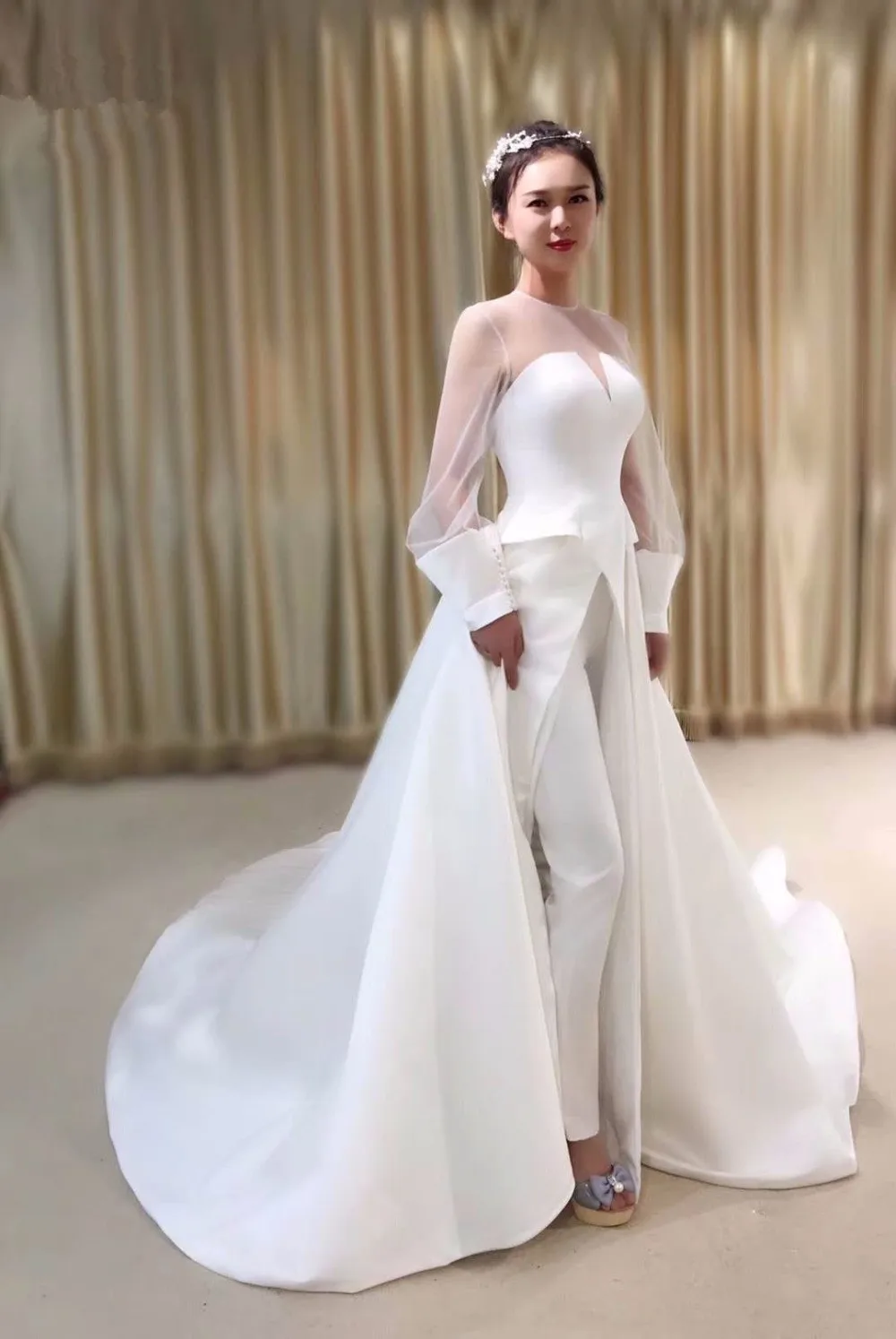 Vestido de Noiva Винтажные белые комбинезоны свадебное платье элегантные свадебные платья с длинными рукавами в богемном стиле