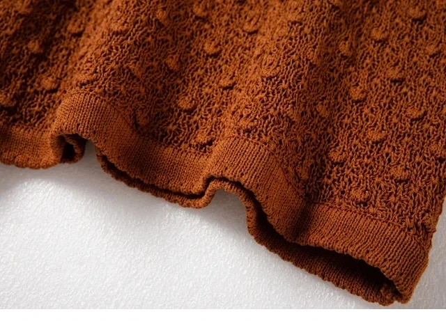 

2020 Women Sweet Knitted Summer T-shirt Sweater Short Sleeve 3D Ball Hook Ladies Knitwear Thin Pullover Tops White Coffee