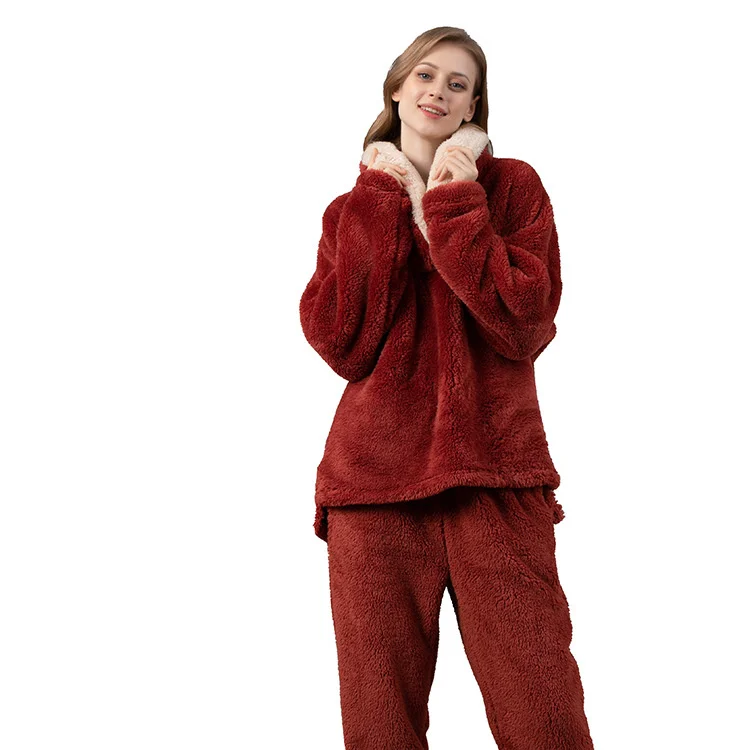 Coral Velvet Pajamas Female Autumn And Winter Lovely Flannel Pajamas Suit Thickened Couple Home Clothes pajama set