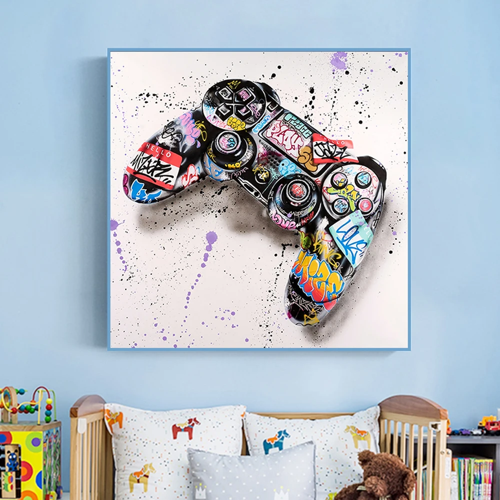

Hamburger Coke Gamepad Street art picture Graffiti art painting Creative graffiti poster Canvas painting Aesthetic decoration