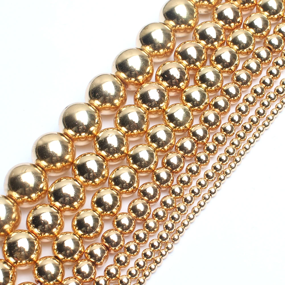 

Natural Plated Gold Hematite Beads Round Loose Spacer Beads For Jewelry Making Diy Bracelet Accessories 15" 2/3/4/6/8/10/12mm