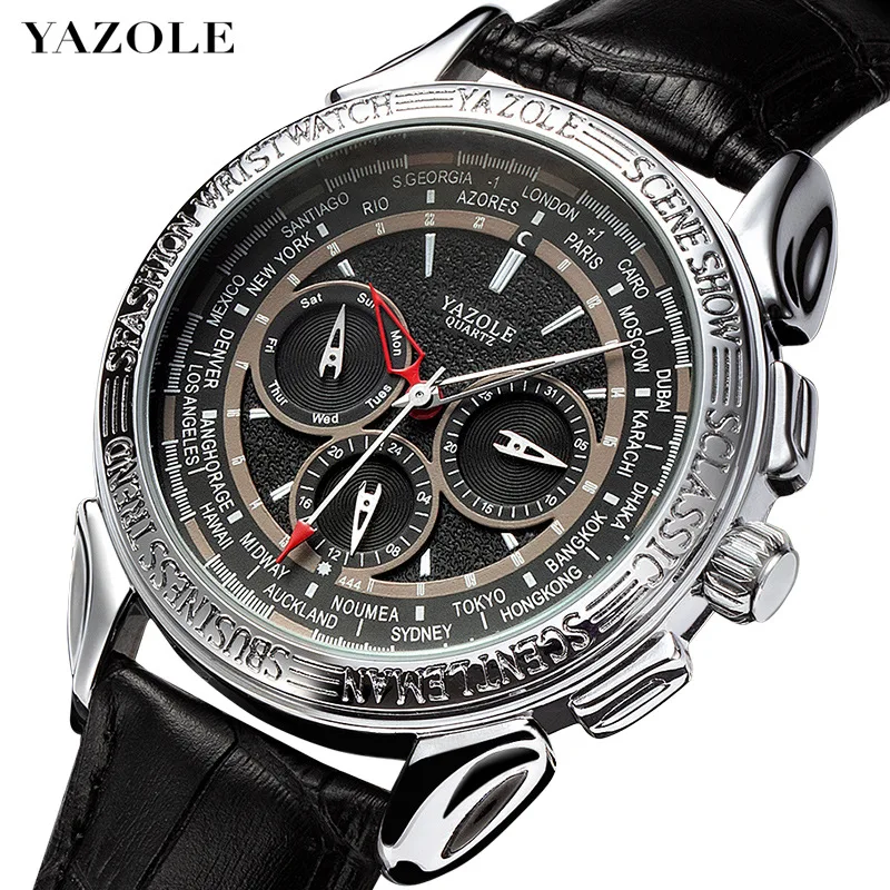 Man Quartz Wristwatch Men Business Male Watch Cutout Dial Leather Strap Men's Sports Style Watches 2019 | Наручные часы