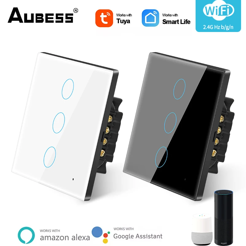 

Aubess EU Standard WiFi Smart Light Switch With Glass Panel Smart Life/tuay APP Remote Control Work With Alexa Google Home