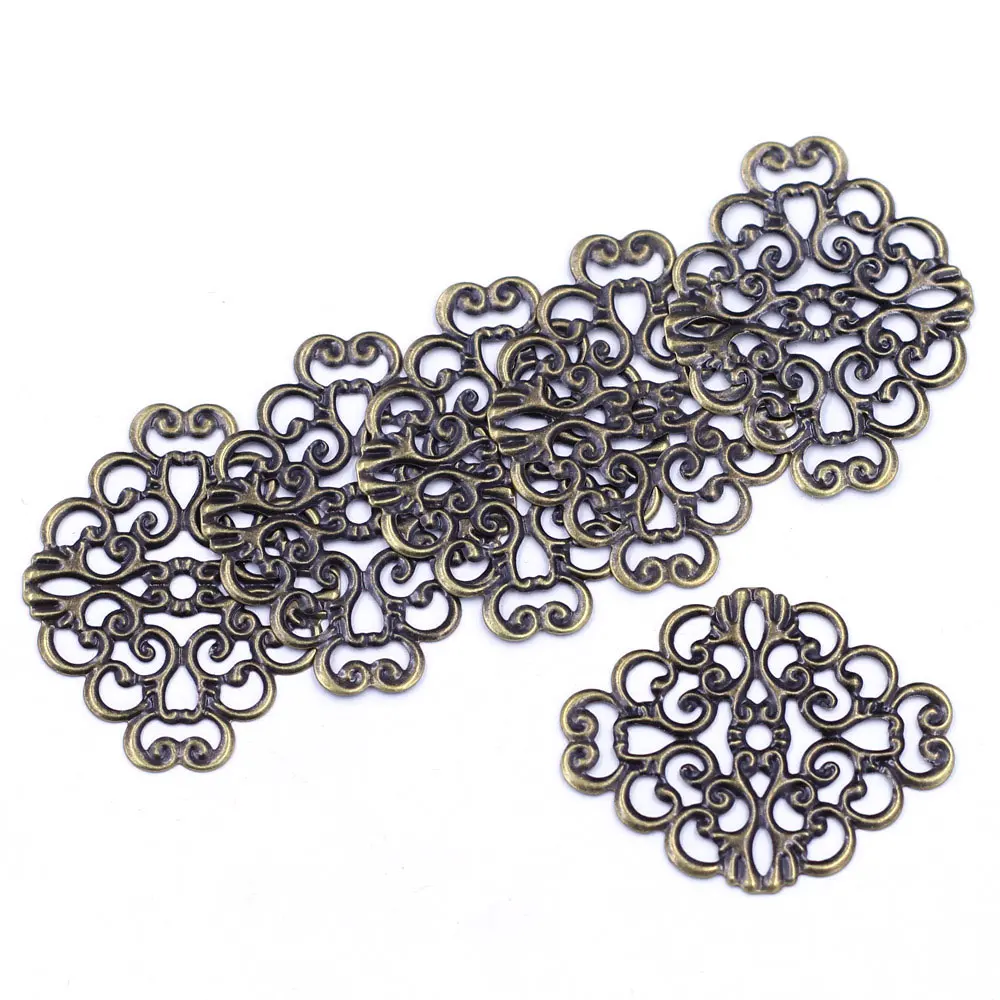 Бронзовые коннекторы с цветами 10 шт. пустотелые филигрань металлические