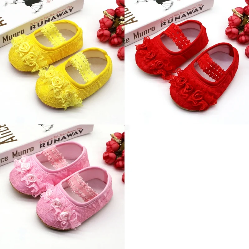 

Baby Girl Shallow Princess Shoes Flower Lace Crib Shoes Newborn Soft Sole Toddler First Walking Shoes
