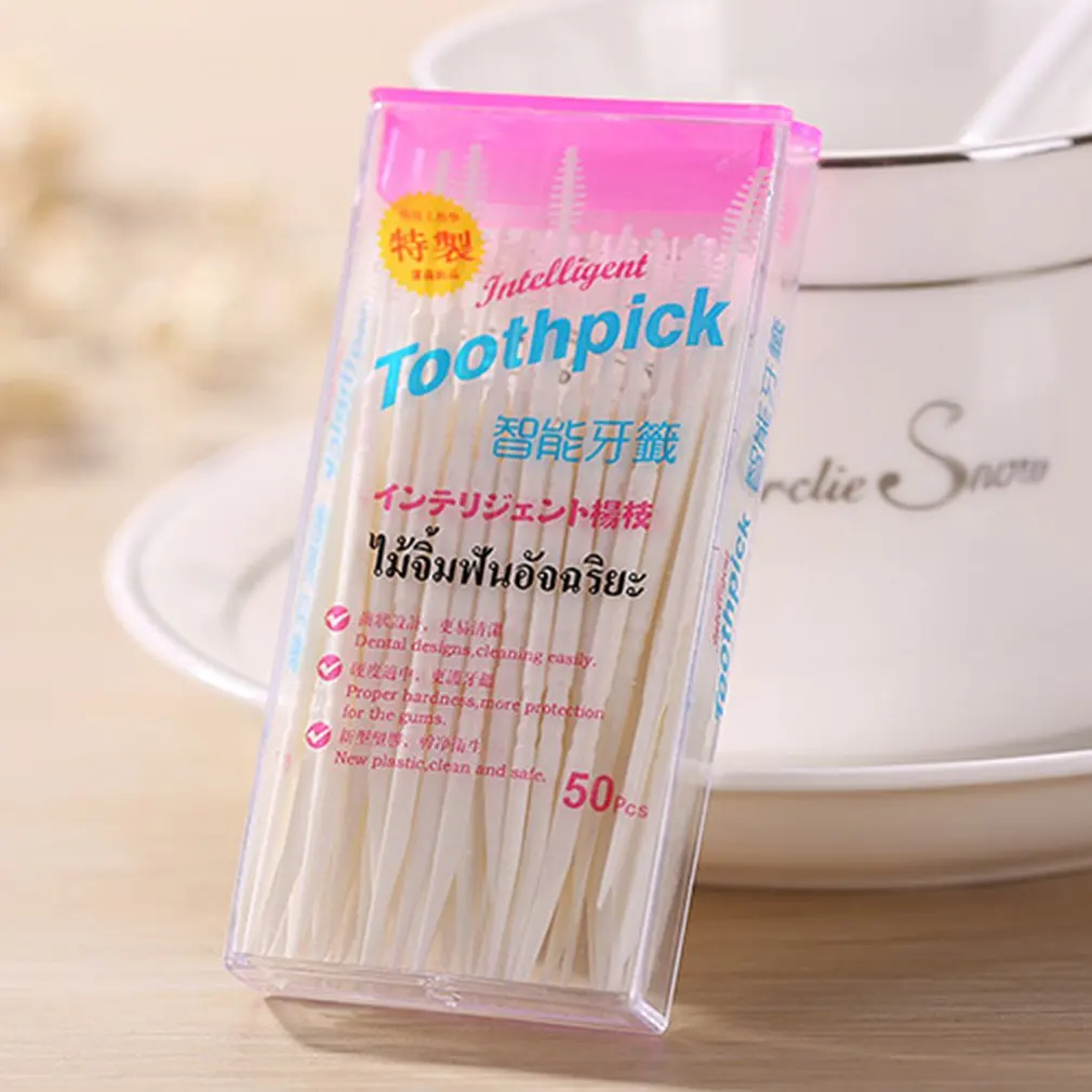 

50pcs Portable Double Head Brush Tooth Picks Floss Pick Plastic Interdental Toothpick Brush Picks Oral Care