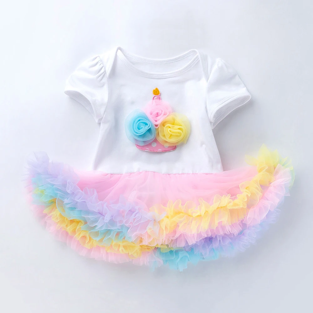 Нарядная летняя хлопковая розовая юбка пачка с рисунком для новорожденных