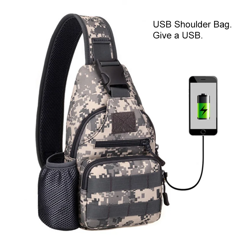 ACU with USB Тактическая Сумка для мужчин, военный корпус облегченной модульной системы переноски снаряжения, открытый водонепроницаемый слинг рюкзак, Охота Спорт альпинизма сумки с USB - Цвет: ACU with USB