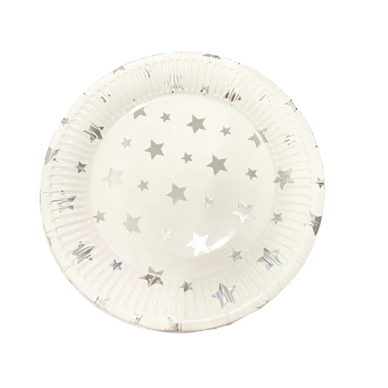 

9inch Silver Star Party Theme Paper Plate Birthday Decoration Girl Disposable Tableware Supplies Cake Dish Dessert Table Layout