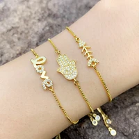 fashion pave cz gold plated hamsa hand fatima bracelet for women fishbonelove letter pendant cubic zirconia couple jewelry gift