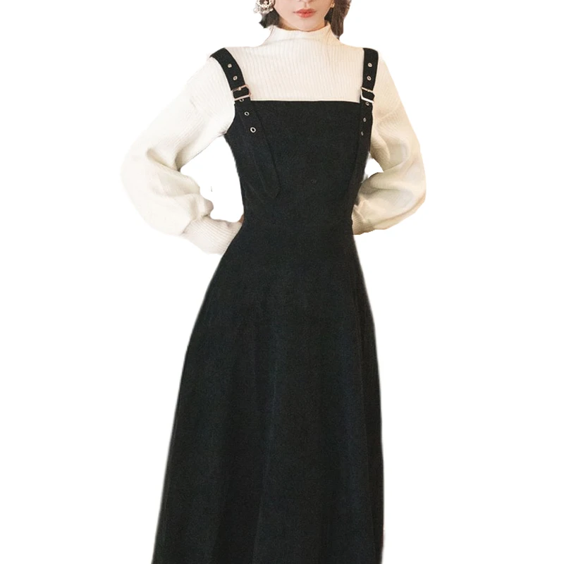 Комплект из 2 предметов длинное вельветовое платье женские белые свитера и